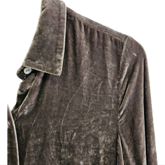 J.Jill brown silk blend velvet button peplum long sleeve top size small - Picture 3 of 9